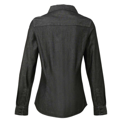 WOMEN'S JEANS STITCH DENIM SHIRT - Black Denim - Additional