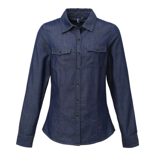 WOMEN'S JEANS STITCH DENIM SHIRT - Indigo Denim - Main