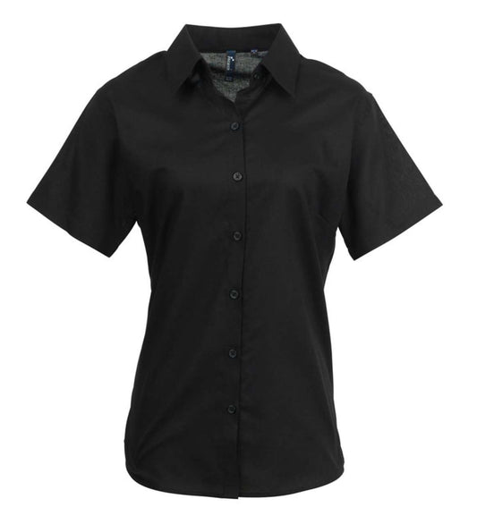 WOMEN'S SHORT SLEEVE SIGNATURE OXFORD BLOUSE - Black - Main
