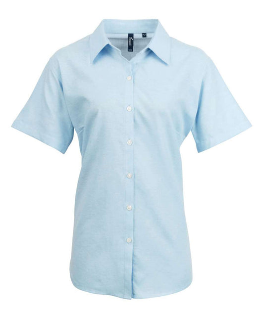 WOMEN'S SHORT SLEEVE SIGNATURE OXFORD BLOUSE - Light Blue - Main