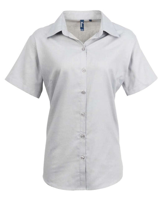 WOMEN'S SHORT SLEEVE SIGNATURE OXFORD BLOUSE - Silver - Main