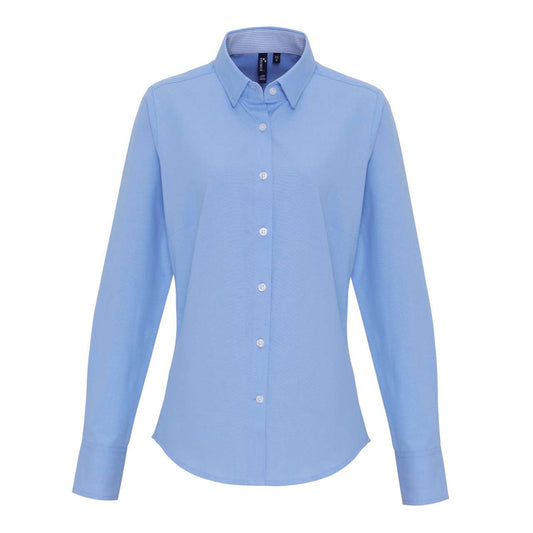 WOMEN'S COTTON RICH OXFORD STRIPES SHIRT - Oxford Blue - colorimageurl