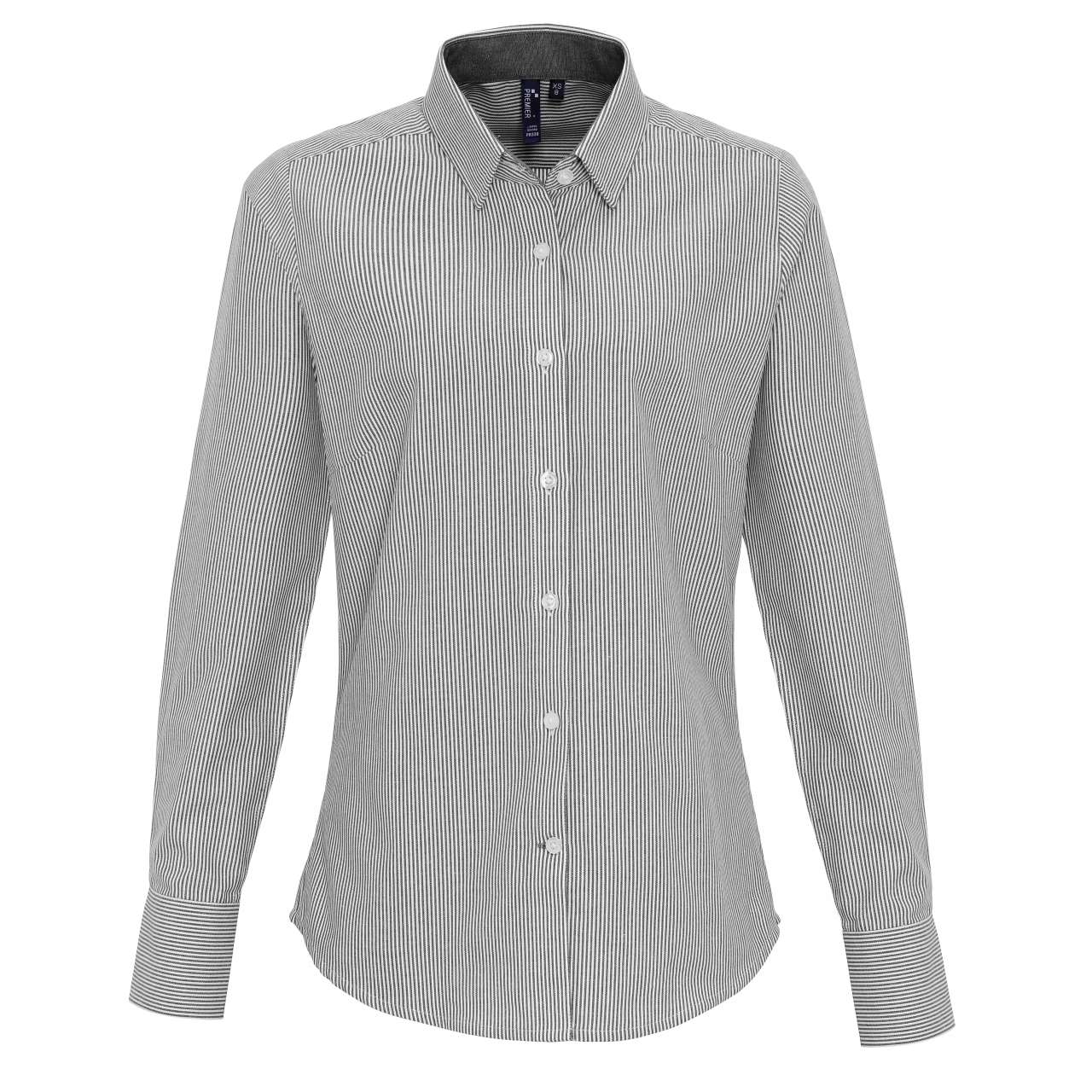 WOMEN'S COTTON RICH OXFORD STRIPES SHIRT - White/Grey - colorimageurl