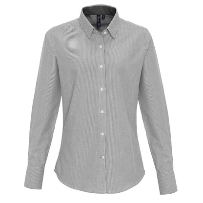 WOMEN'S COTTON RICH OXFORD STRIPES SHIRT - White/Grey - colorimageurl