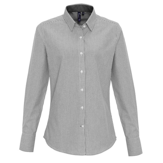 WOMEN'S COTTON RICH OXFORD STRIPES SHIRT - White/Grey - colorimageurl