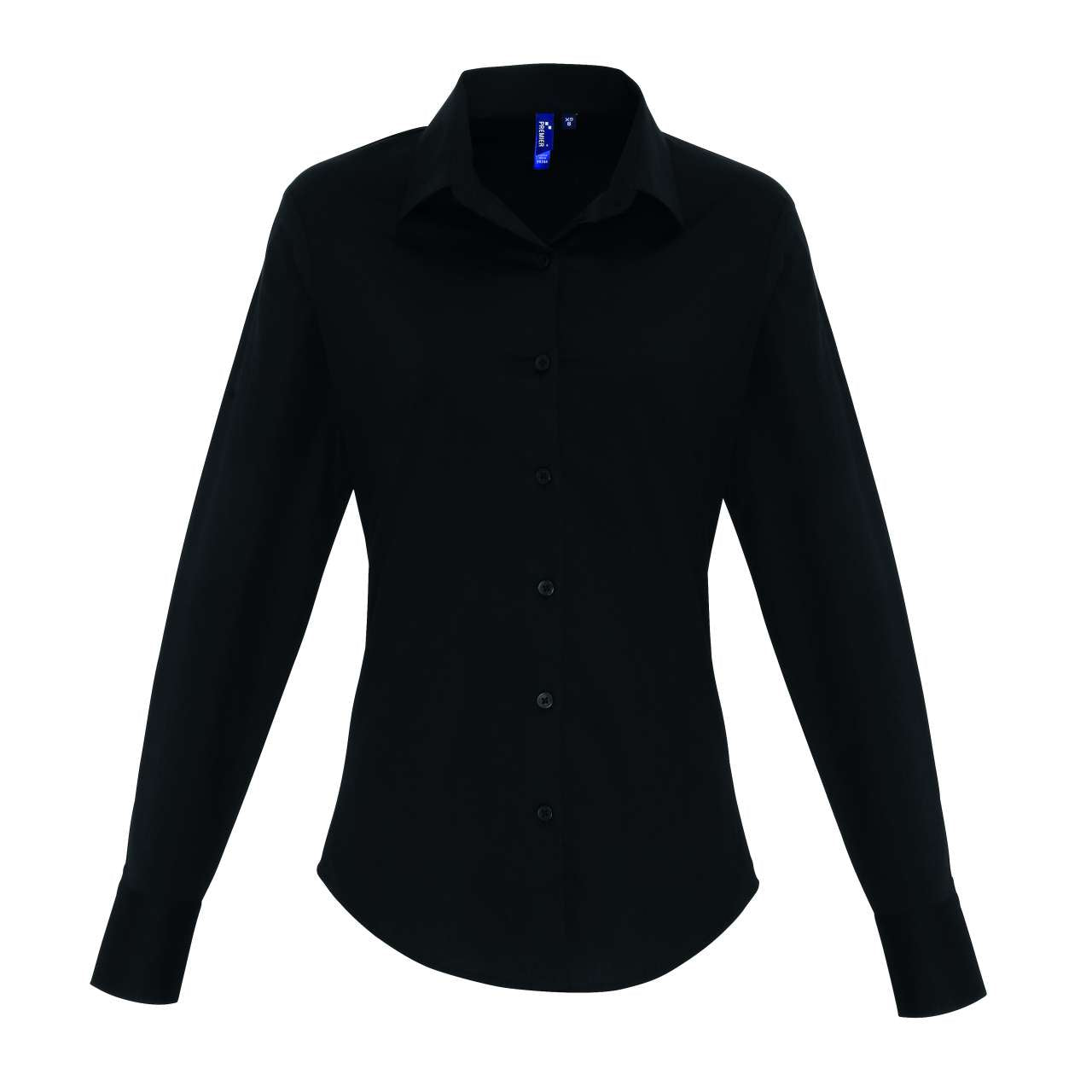 WOMEN'S STRETCH-FIT COTTON POPLIN LONG SLEEVE SHIRT - Black - colorimageurl