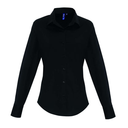 WOMEN'S STRETCH-FIT COTTON POPLIN LONG SLEEVE SHIRT - Black - colorimageurl