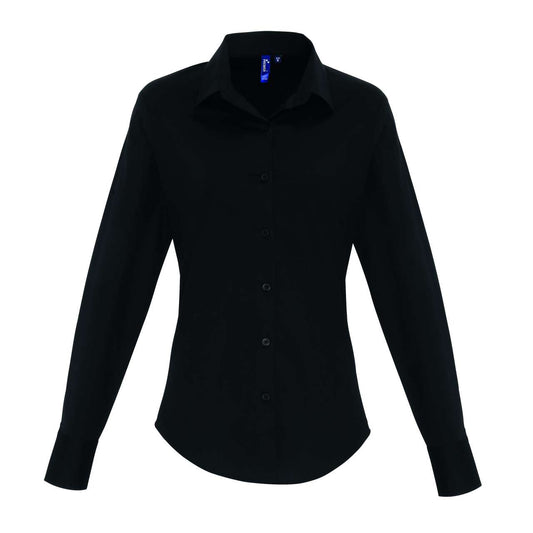 WOMEN'S STRETCH-FIT COTTON POPLIN LONG SLEEVE SHIRT - Black - colorimageurl