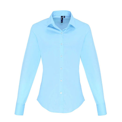 WOMEN'S STRETCH-FIT COTTON POPLIN LONG SLEEVE SHIRT - Pale Blue - colorimageurl