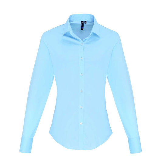 WOMEN'S STRETCH-FIT COTTON POPLIN LONG SLEEVE SHIRT - Pale Blue - colorimageurl