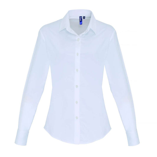 WOMEN'S STRETCH-FIT COTTON POPLIN LONG SLEEVE SHIRT - White - colorimageurl