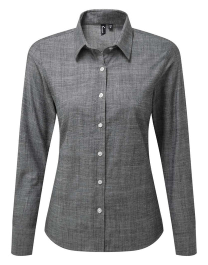 WOMEN'S COTTON SLUB CHAMBRAY LONG SLEEVE SHIRT - Grey - Main