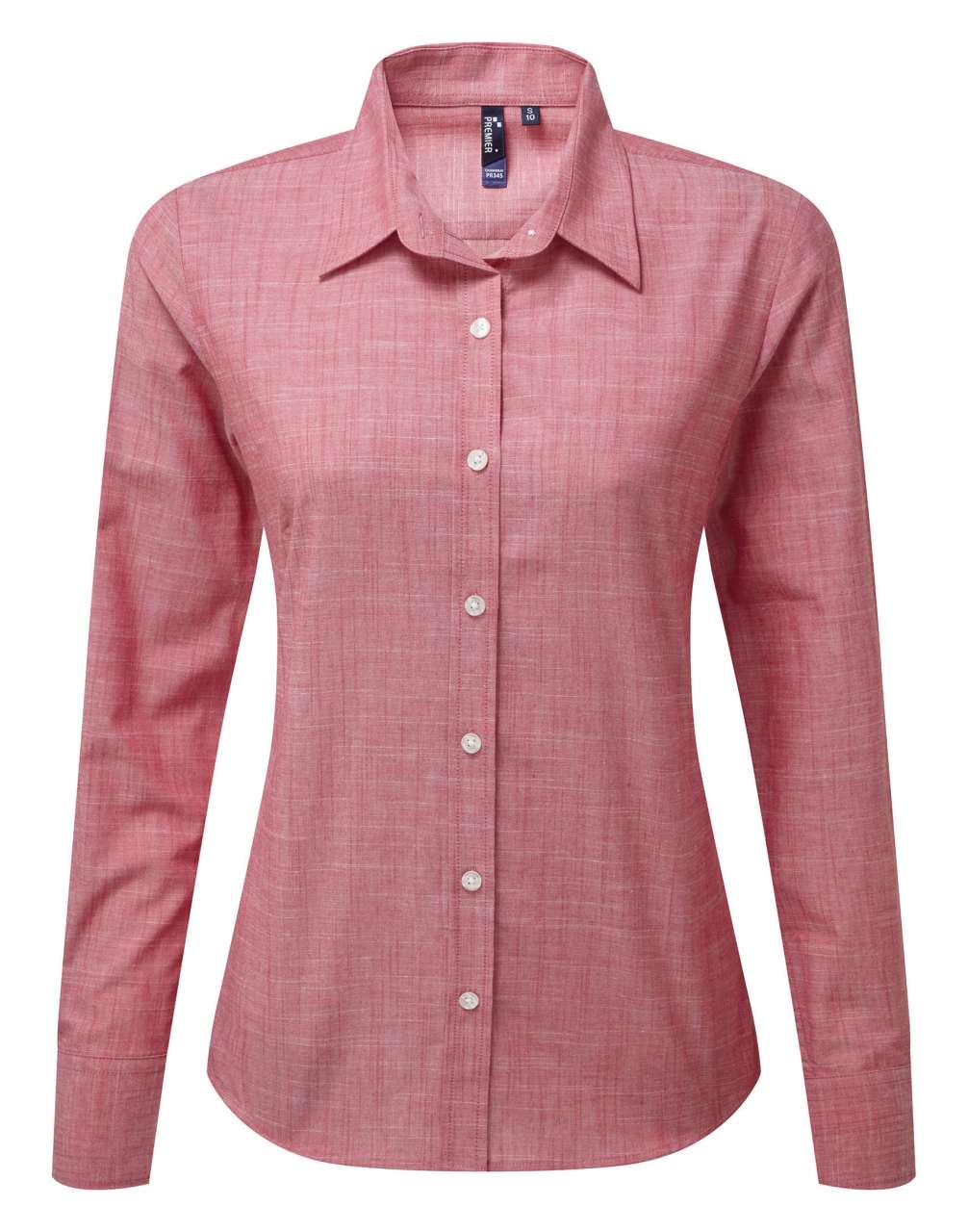 WOMEN'S COTTON SLUB CHAMBRAY LONG SLEEVE SHIRT - Red - Main