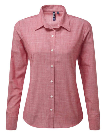WOMEN'S COTTON SLUB CHAMBRAY LONG SLEEVE SHIRT - Red - Main