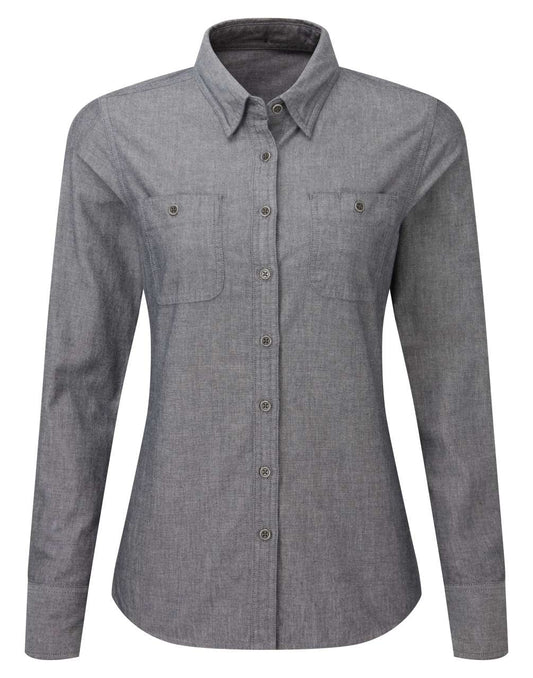 WOMEN'S ORGANIC CHAMBRAY FAIRTRADE SHIRT - Grey Denim - colorimageurl