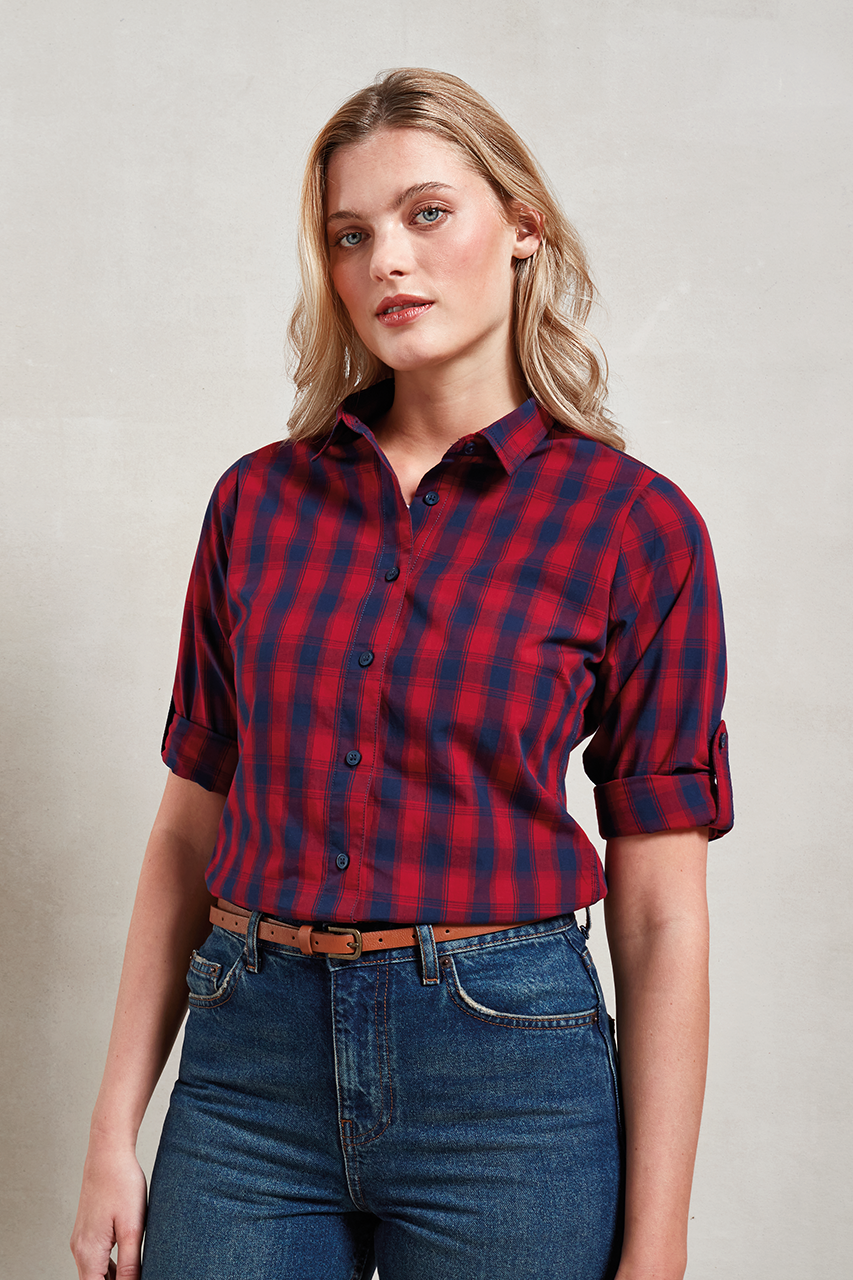 'MULLIGAN' CHECK - WOMEN'S LONG SLEEVE COTTON SHIRT - Camel/Navy - Additional