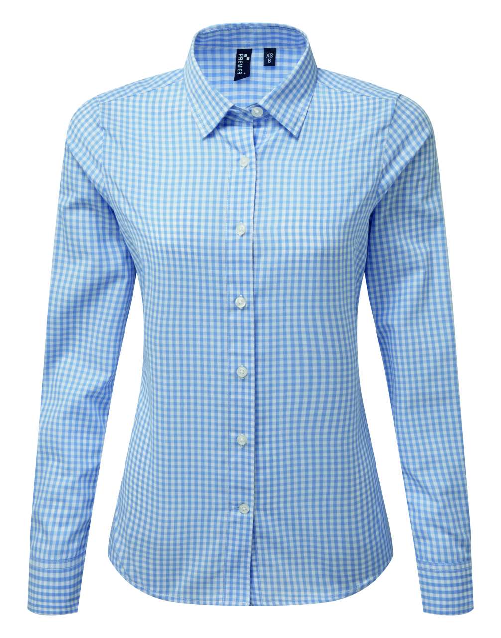 'MAXTON' CHECK WOMEN'S LONG SLEEVE SHIRT - Light Blue/White - Main