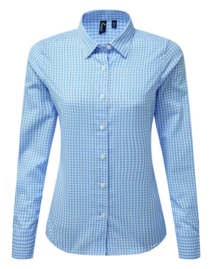 'MAXTON' CHECK WOMEN'S LONG SLEEVE SHIRT - Light Blue/White - Main