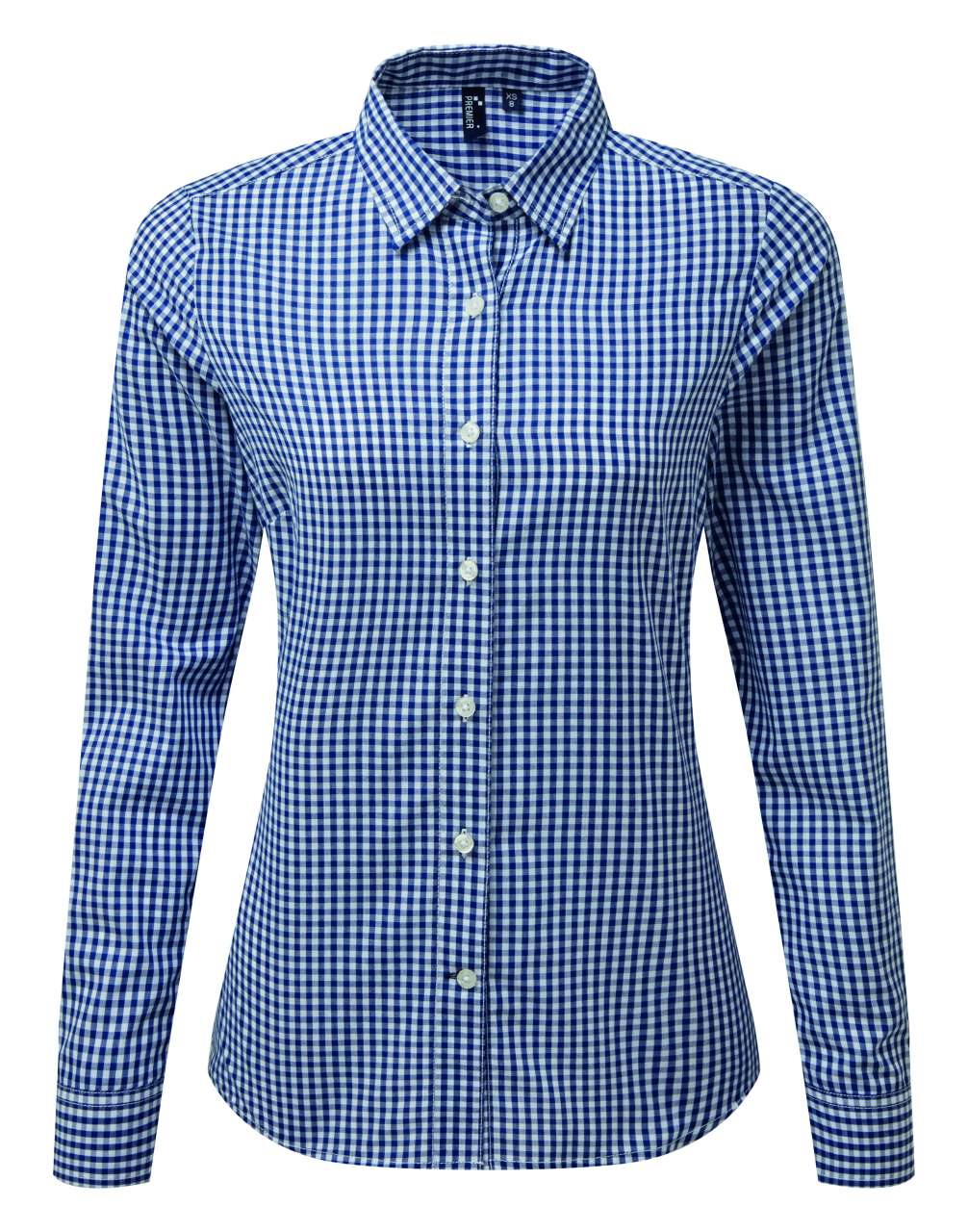 'MAXTON' CHECK WOMEN'S LONG SLEEVE SHIRT - Navy/White - colorimageurl
