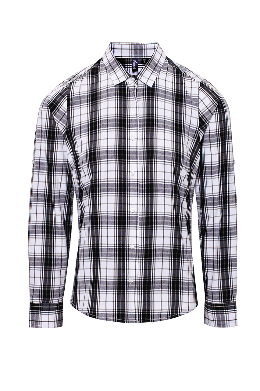 'GINMILL' CHECK - WOMEN'S LONG SLEEVE COTTON SHIRT - Black/White - Model