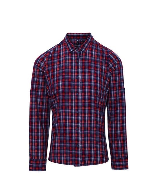 'SIDEHILL' CHECK - WOMEN'S LONG SLEEVE COTTON SHIRT - Navy/Red - Main