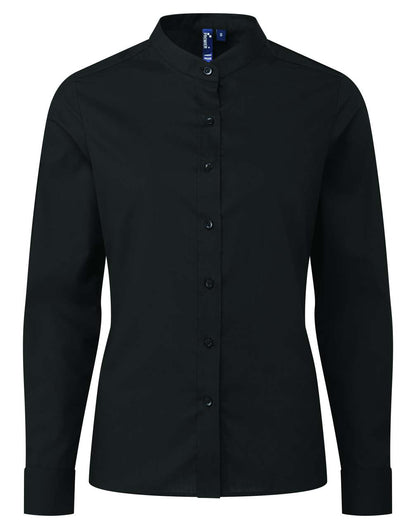 WOMEN’S BANDED COLLAR 'GRANDAD' SHIRT - Black - colorimageurl