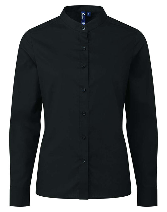 WOMEN’S BANDED COLLAR 'GRANDAD' SHIRT - Black - colorimageurl