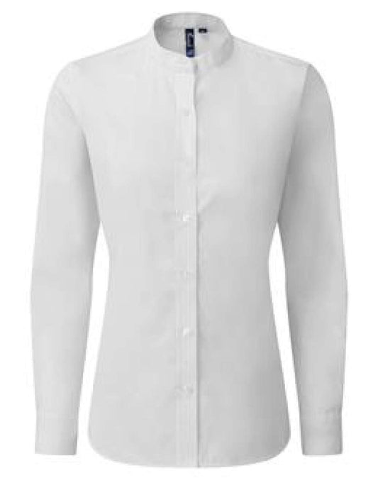 WOMEN’S BANDED COLLAR 'GRANDAD' SHIRT - White - colorimageurl