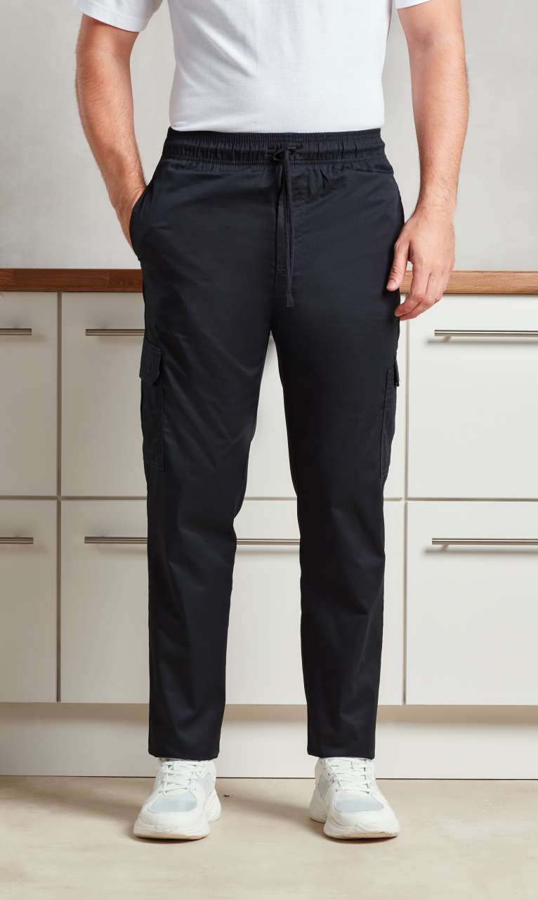 'ESSENTIAL' CHEF'S CARGO POCKET TROUSERS - Black - modelimageurl