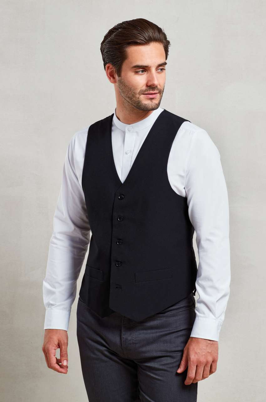 MEN’S LINED POLYESTER WAISTCOAT - Black - Model