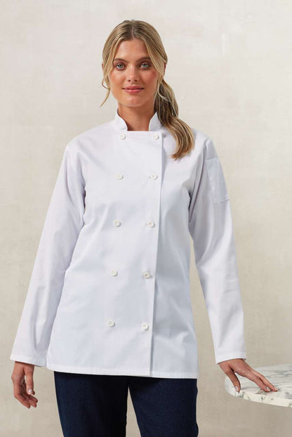 WOMEN'S LONG SLEEVE CHEF'S JACKET - White - Model