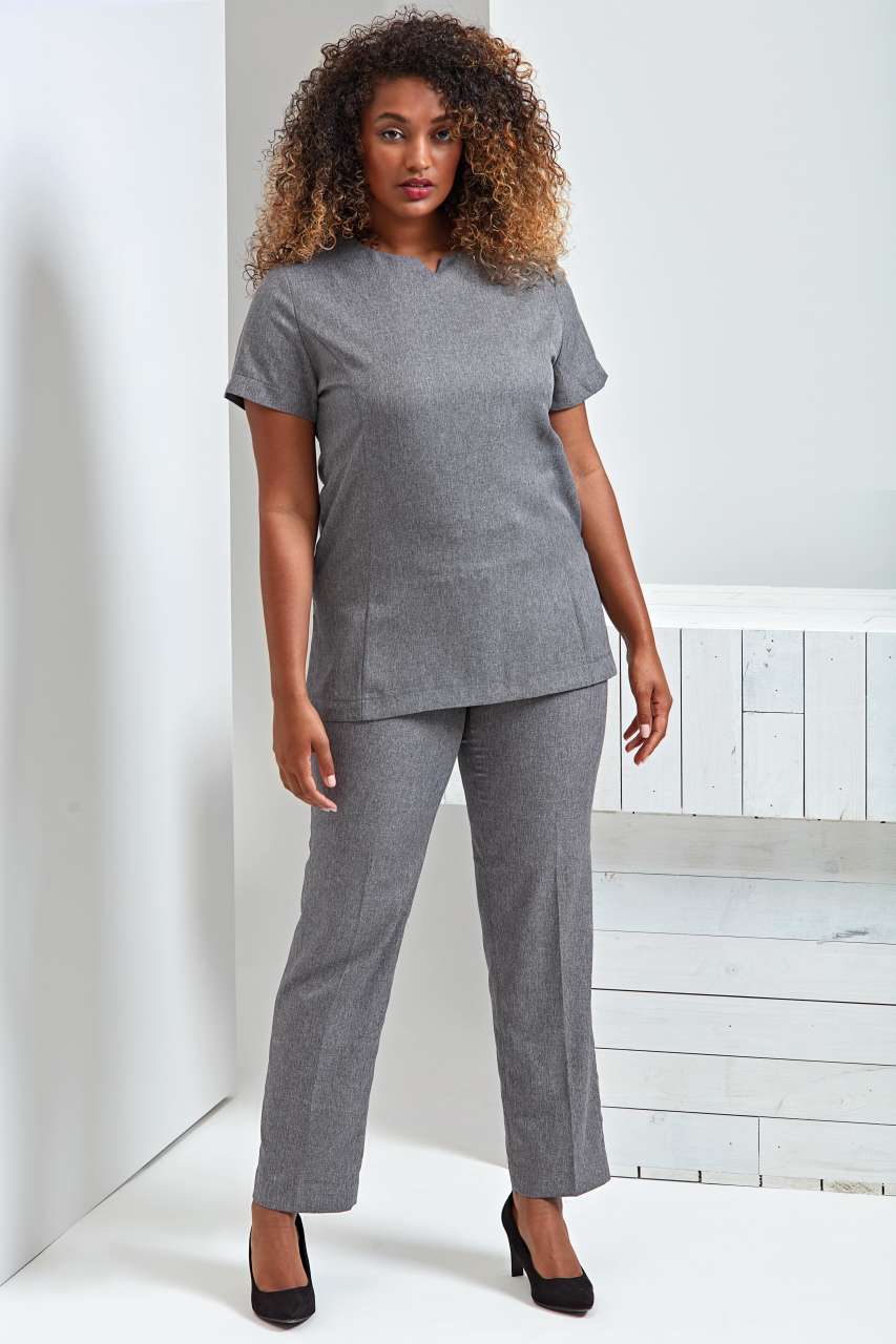 ‘VIOLA' LINEN-LOOK CUT NECK BEAUTY TUNIC - Grey Heather - modelimageurl