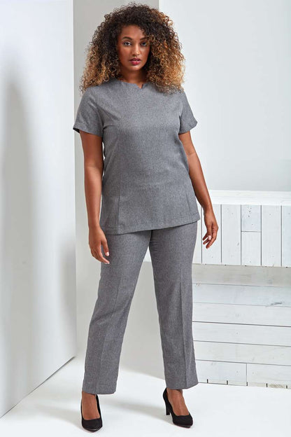 ‘VIOLA' LINEN-LOOK CUT NECK BEAUTY TUNIC - Grey Heather - modelimageurl