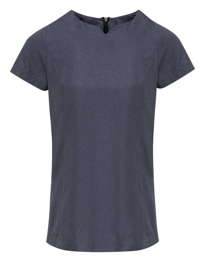 ‘VIOLA' LINEN-LOOK CUT NECK BEAUTY TUNIC - Black Heather - colorimageurl