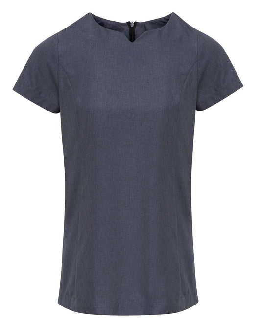 ‘VIOLA' LINEN-LOOK CUT NECK BEAUTY TUNIC - Black Heather - colorimageurl