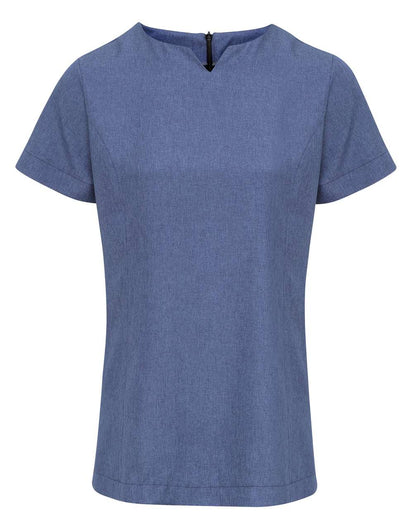 ‘VIOLA' LINEN-LOOK CUT NECK BEAUTY TUNIC - Blue Heather - colorimageurl