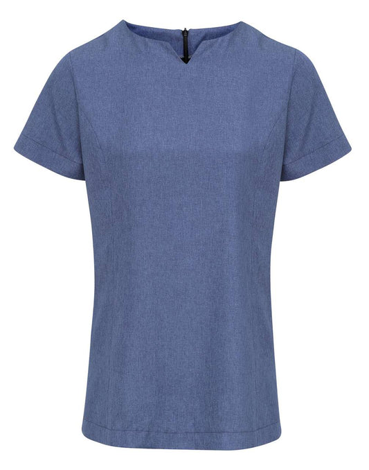 ‘VIOLA' LINEN-LOOK CUT NECK BEAUTY TUNIC - Blue Heather - colorimageurl