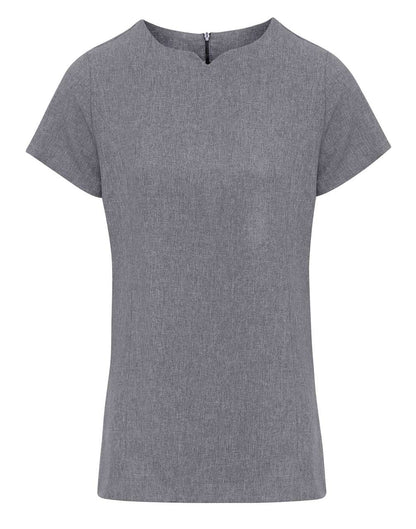 ‘VIOLA' LINEN-LOOK CUT NECK BEAUTY TUNIC - Grey Heather - colorimageurl