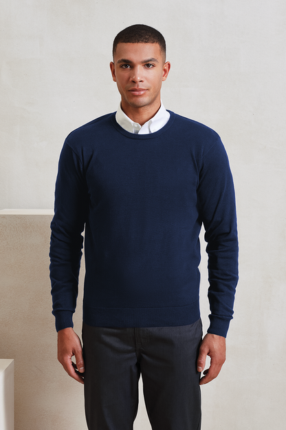 MEN'S CREW NECK COTTON RICH KNITTED SWEATER - Charcoal - modelimageurl