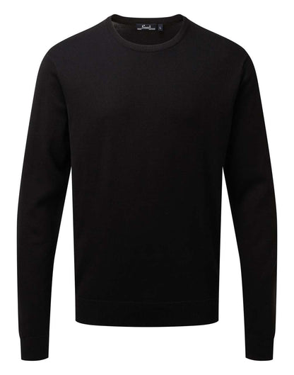 MEN'S CREW NECK COTTON RICH KNITTED SWEATER - Black - colorimageurl