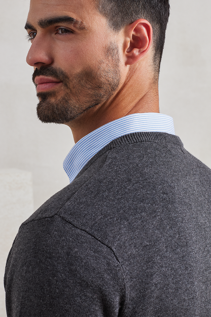 MEN'S KNITTED V-NECK SWEATER - Bottle - Additional