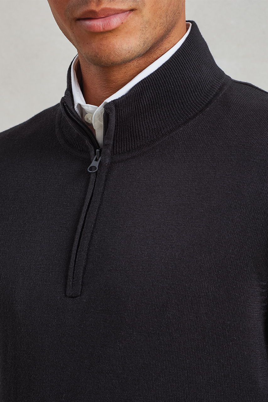 MEN'S QUARTER-ZIP KNITTED SWEATER - Charcoal - Additional