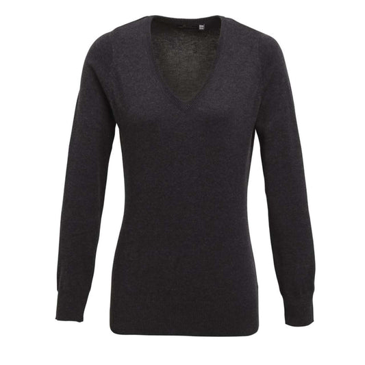 WOMEN'S KNITTED V-NECK SWEATER - Charcoal - Main