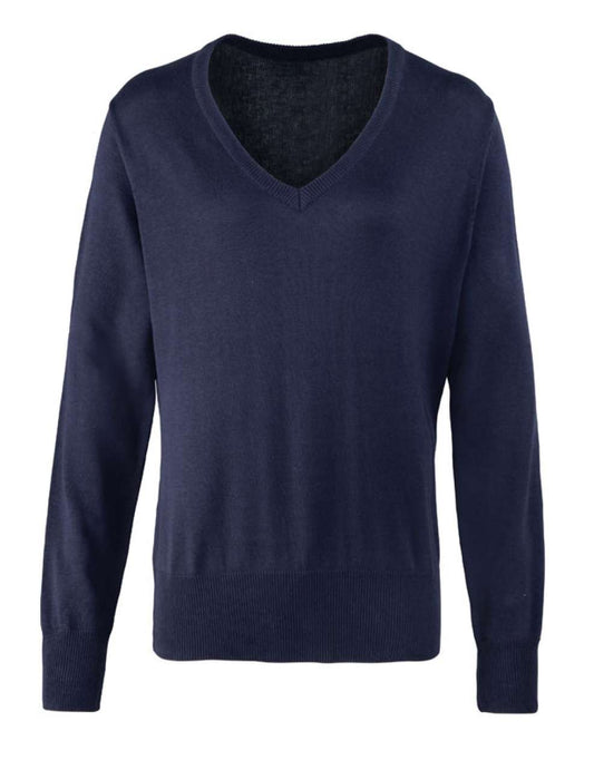 WOMEN'S KNITTED V-NECK SWEATER - Navy - Main