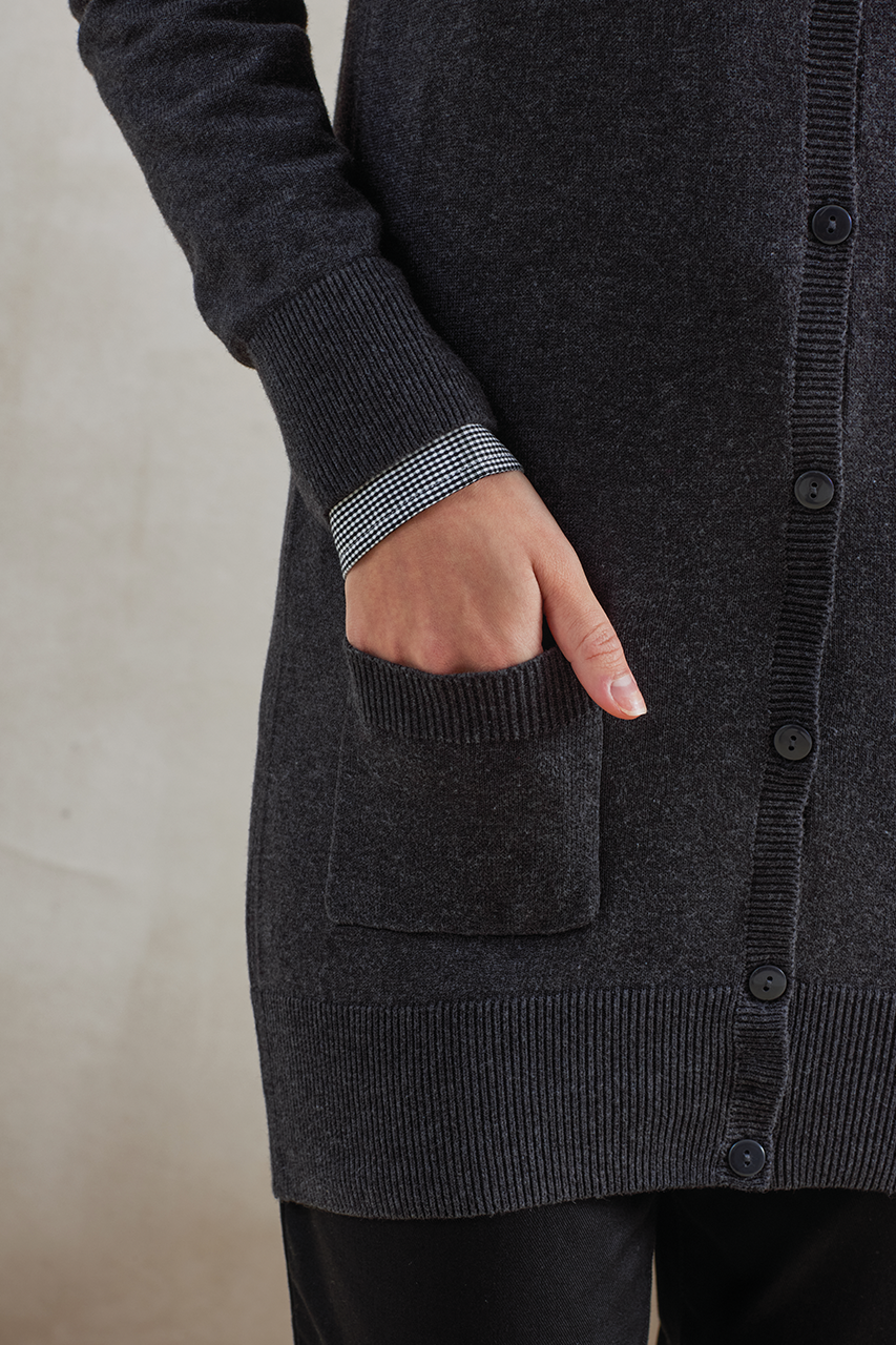 WOMEN'S LONG LENGTH KNITTED CARDIGAN - Navy - Additional