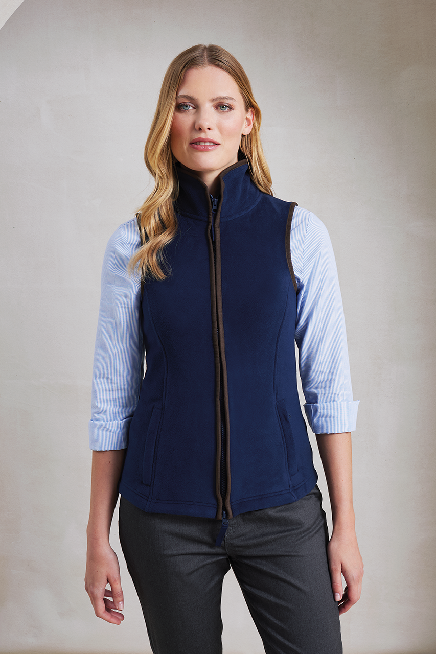 WOMEN'S 'ARTISAN' FLEECE GILET - Moss Green/Brown - modelimageurl
