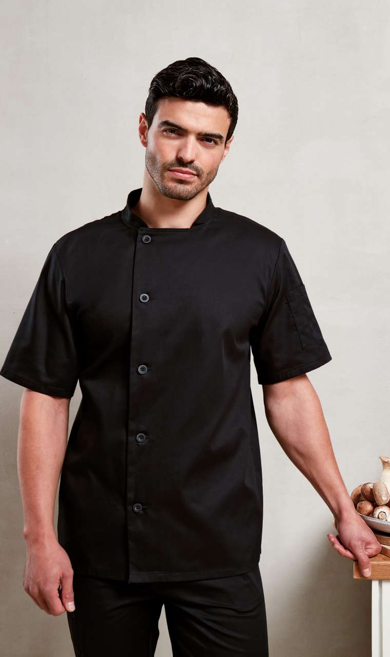 'ESSENTIAL' SHORT SLEEVE CHEF'S JACKET - Black - modelimageurl