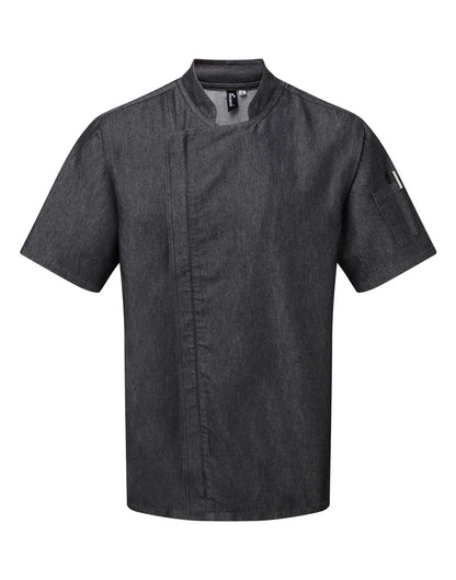 CHEF'S ZIP-CLOSE SHORT SLEEVE JACKET - Black Denim - colorimageurl