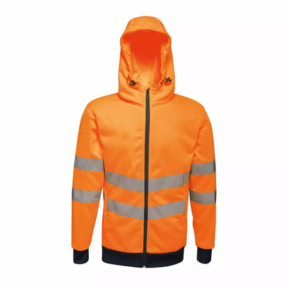HI VIS PRO FULL ZIP STRETCH HOODIE JACKET - Orange/Navy - Main