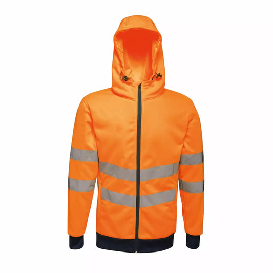 HI VIS PRO FULL ZIP STRETCH HOODIE JACKET - Orange/Navy - Main